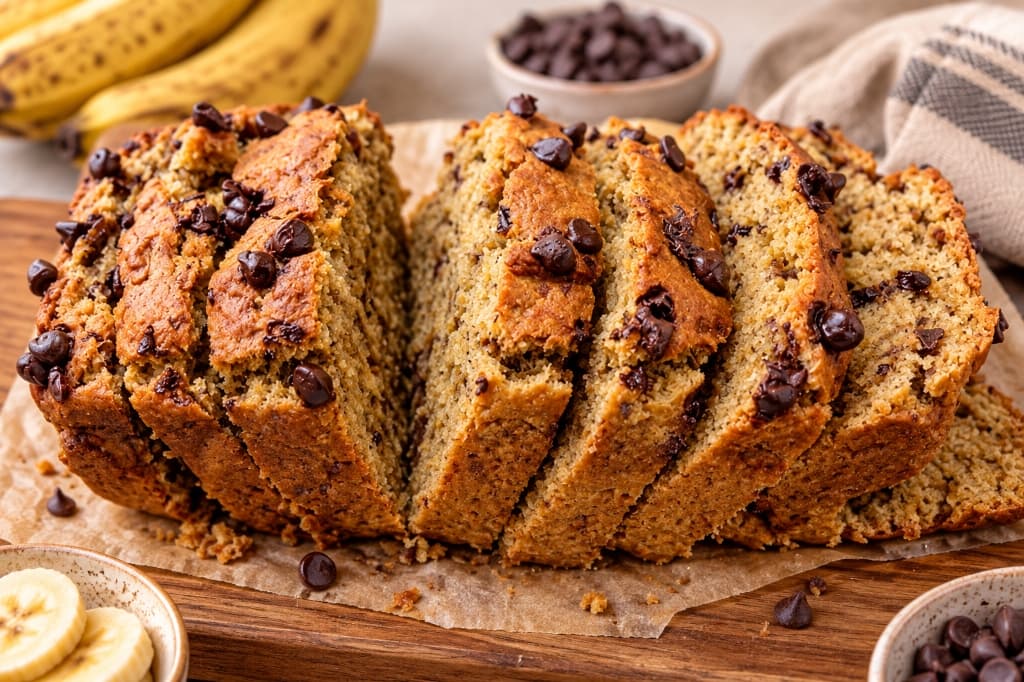 Freshly baked banana bread loaf